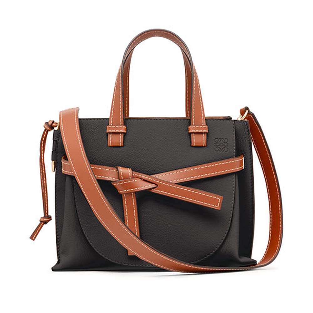 Front view of Loewe Women Gate Top Handle Small Bag-Black showing knot closure