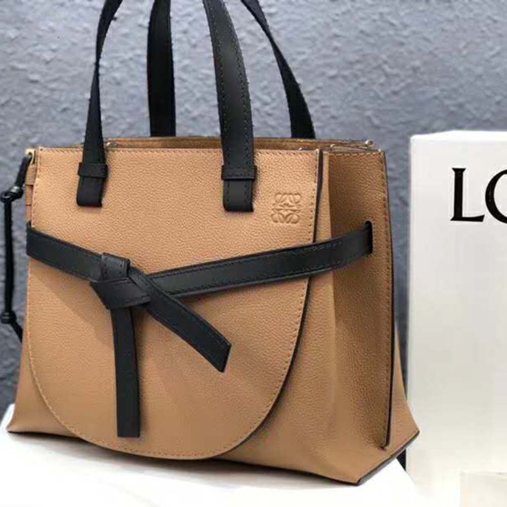 Side profile of Loewe Women Gate Top Handle Small Bag-Brown displaying silhouette