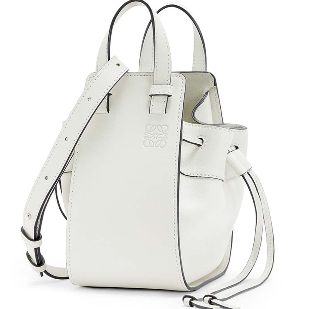 Front view of Loewe Women Hammock Dw Mini Bag in white nappa leather