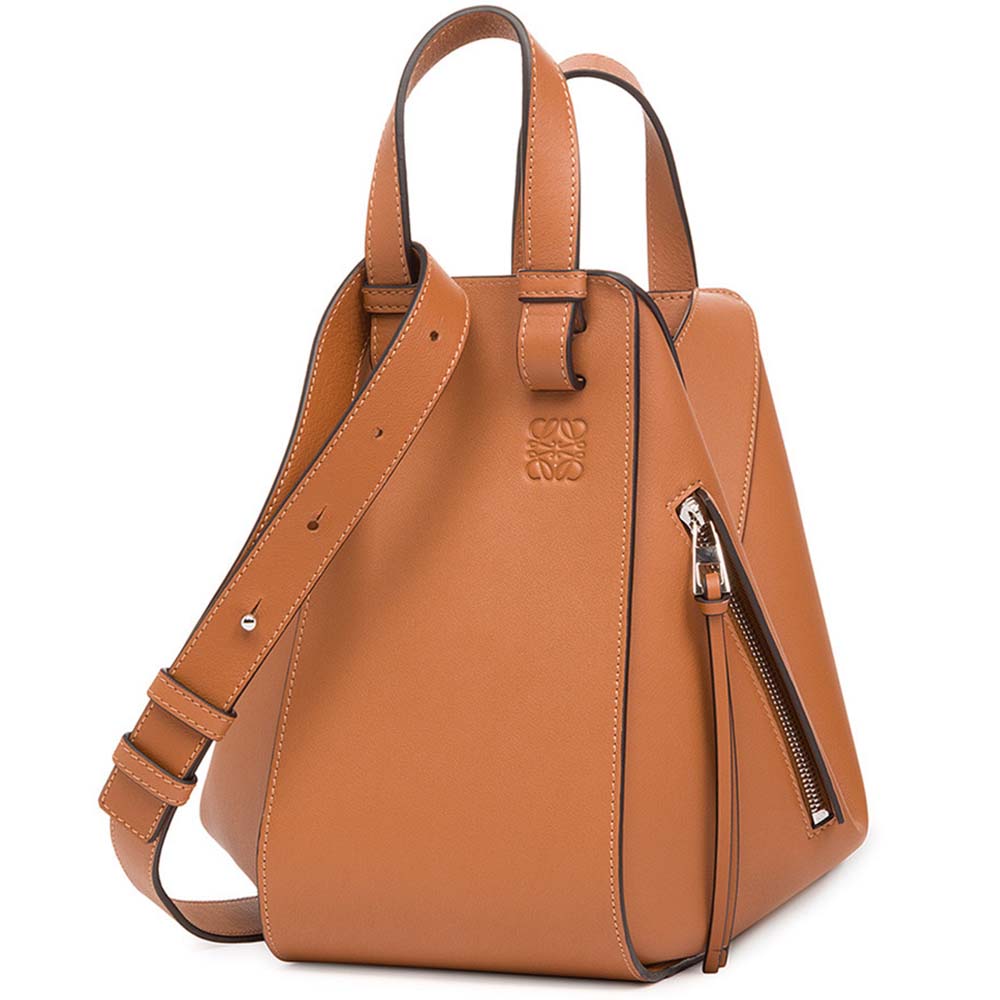 Front view of Loewe Women Hammock Small Bag in soft grained calf-brown leather