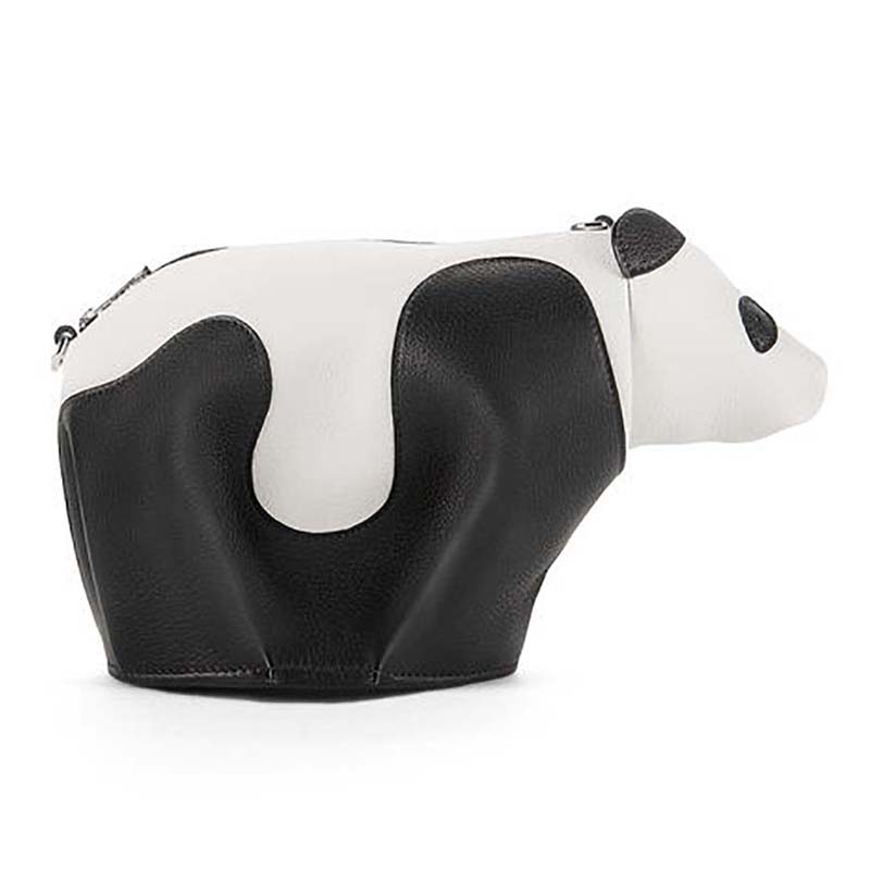 Front view of Loewe Women Panda Mini Bag Black White in Calfskin