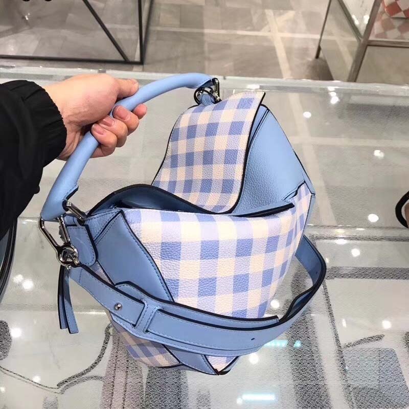 Loewe Women Puzzle Gingham Bag in Calfskin-Blue - image 4