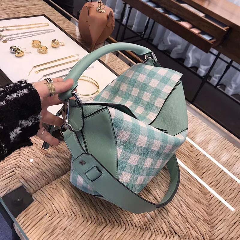 Loewe Women Puzzle Gingham Bag in Calfskin-Lime - image 5