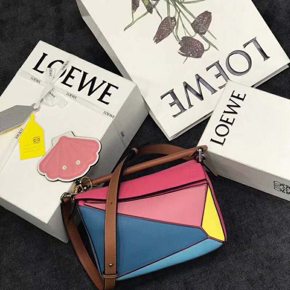 Side angle showing adjustable shoulder strap of Loewe Women Puzzle Small Bag Multicolor