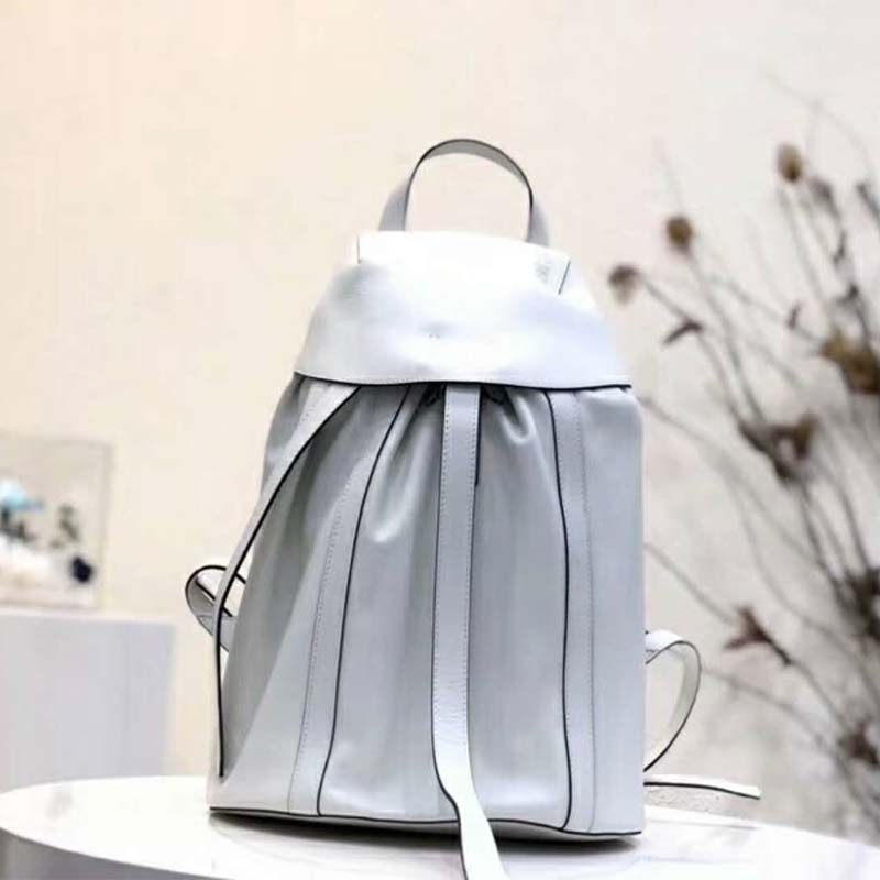 Side angle showing soft leather texture on Loewe Women Rucksack Small Soft White