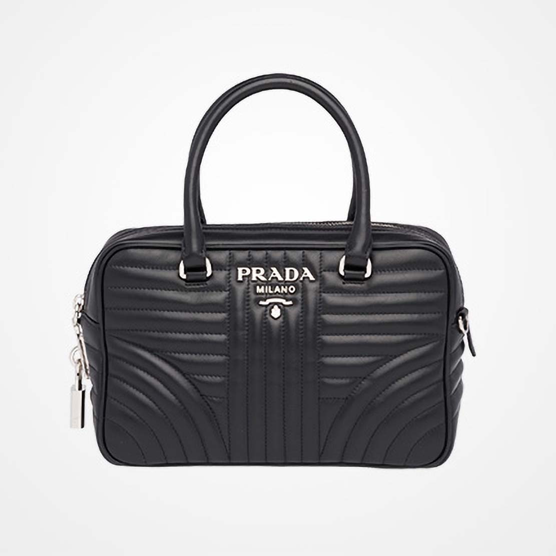 Front view of Prada Diagramme Big Leather Handbag with Top Handle-Black