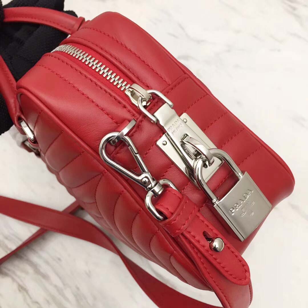 Prada Diagramme Big Leather Handbag with Top Handle-Red - image 5