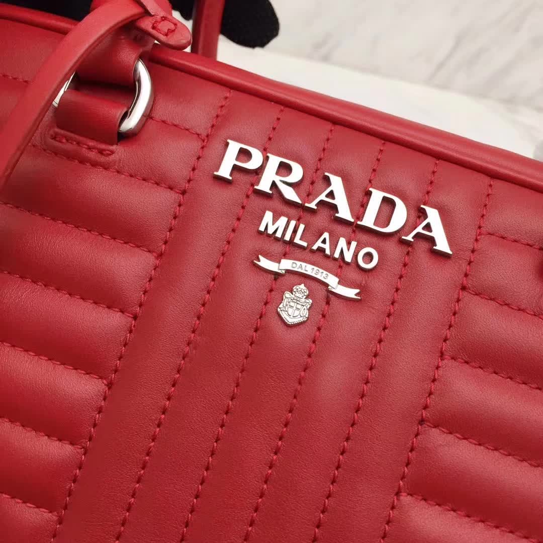 Prada Diagramme Big Leather Handbag with Top Handle-Red - image 7
