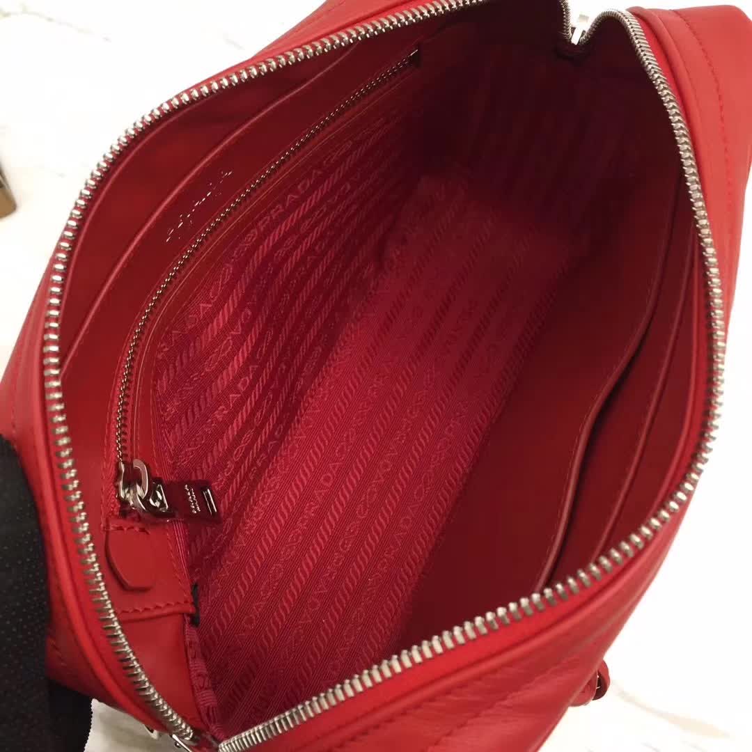 Prada Diagramme Big Leather Handbag with Top Handle-Red - image 6