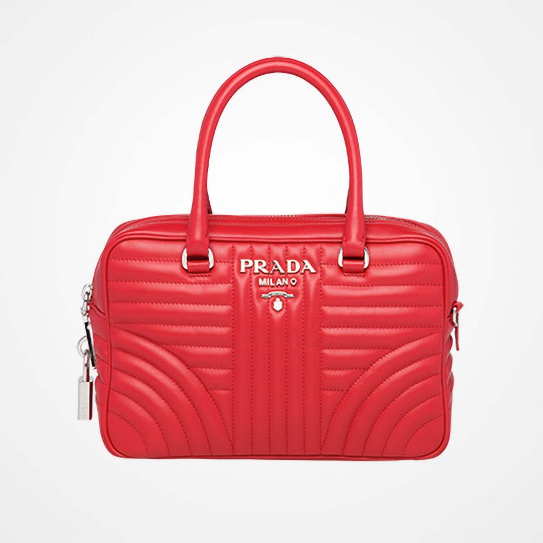 Front angle of Prada Diagramme Big Leather Handbag with Top Handle-Red