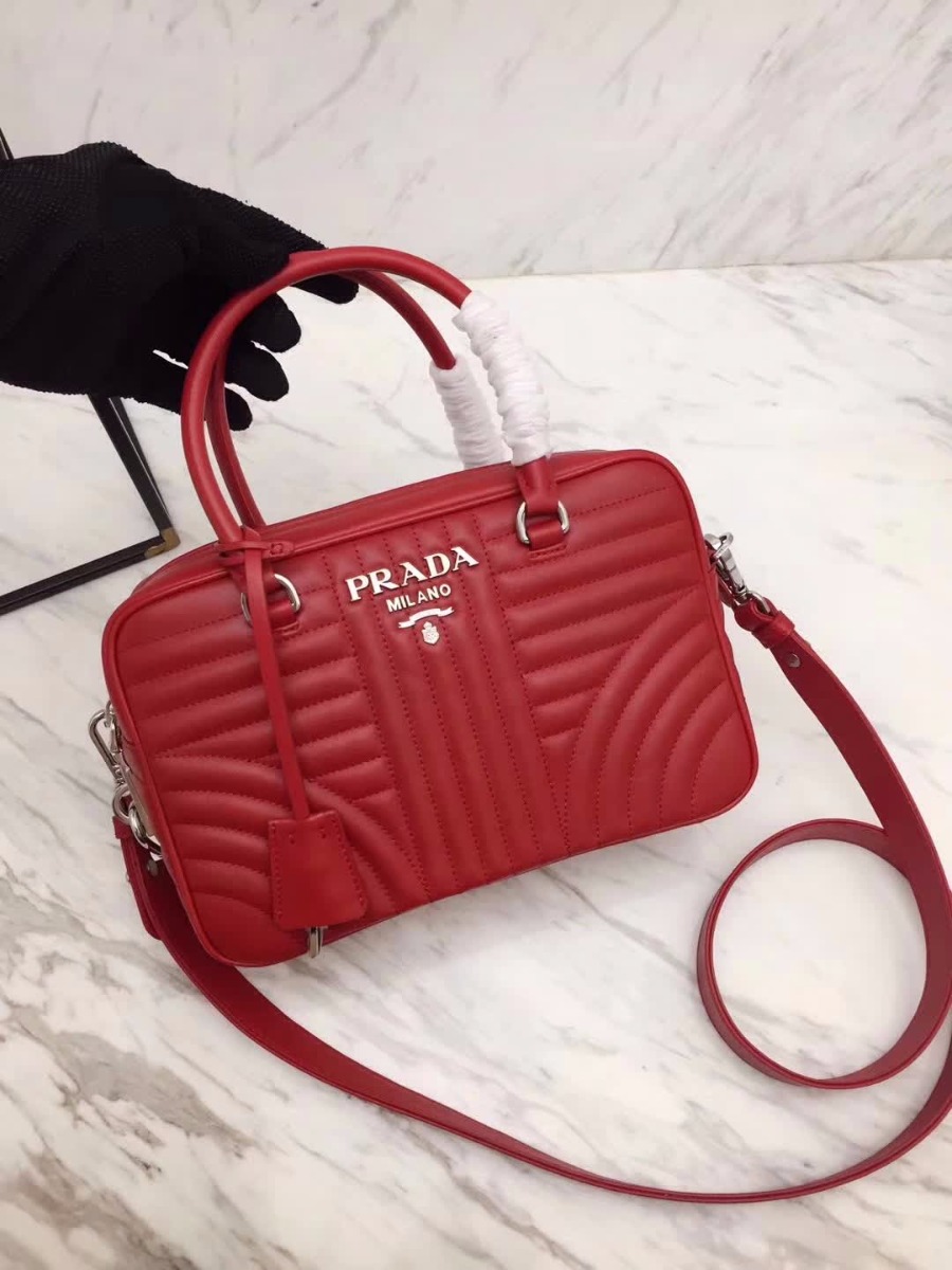 Prada Diagramme Big Leather Handbag with Top Handle-Red - image 4