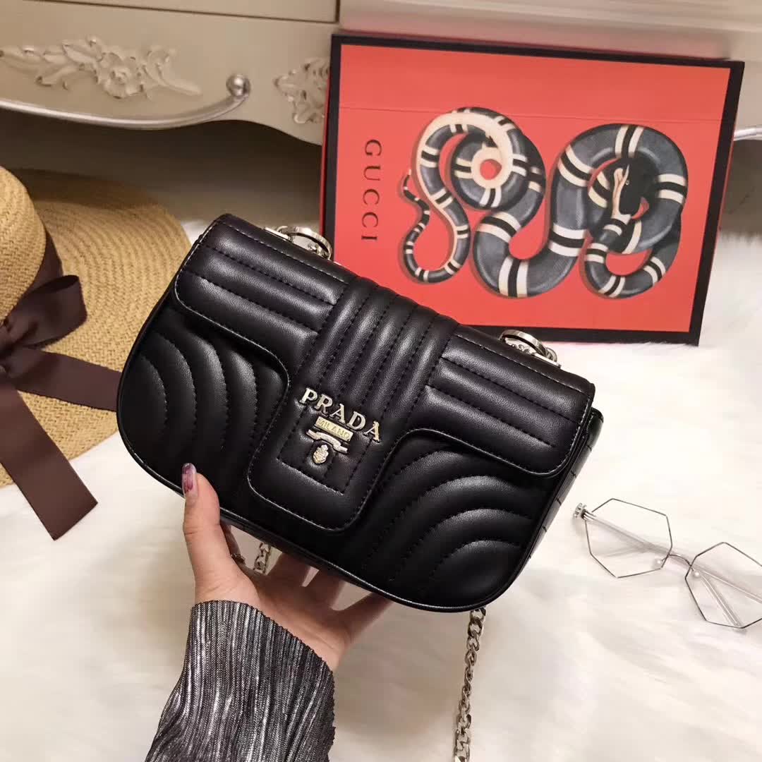 Prada Diagramme Small Leather Shoulder Bag-Black - image 4