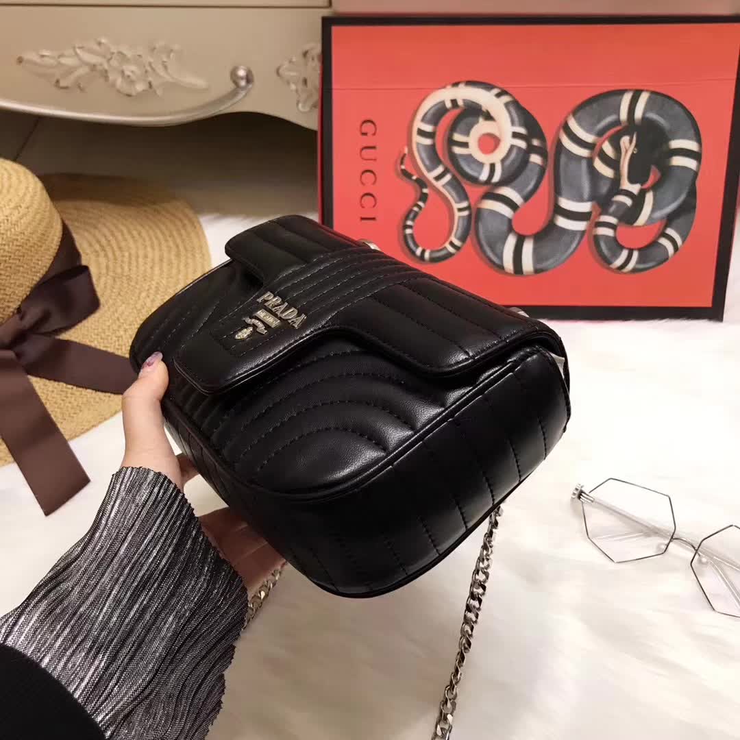 Prada Diagramme Small Leather Shoulder Bag-Black - image 7