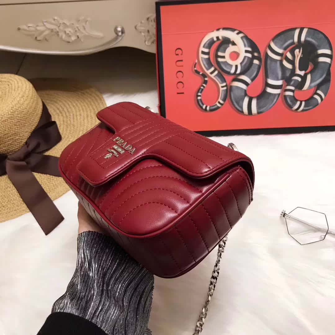 Prada Diagramme Small Leather Shoulder Bag-Maroon - image 4
