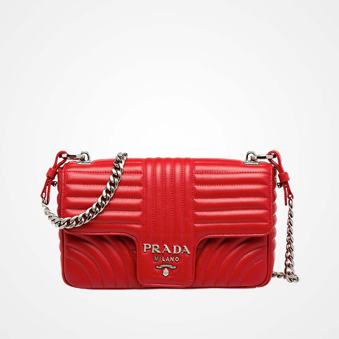 Prada Diagramme Small Leather Shoulder Bag-Maroon front view with chain strap