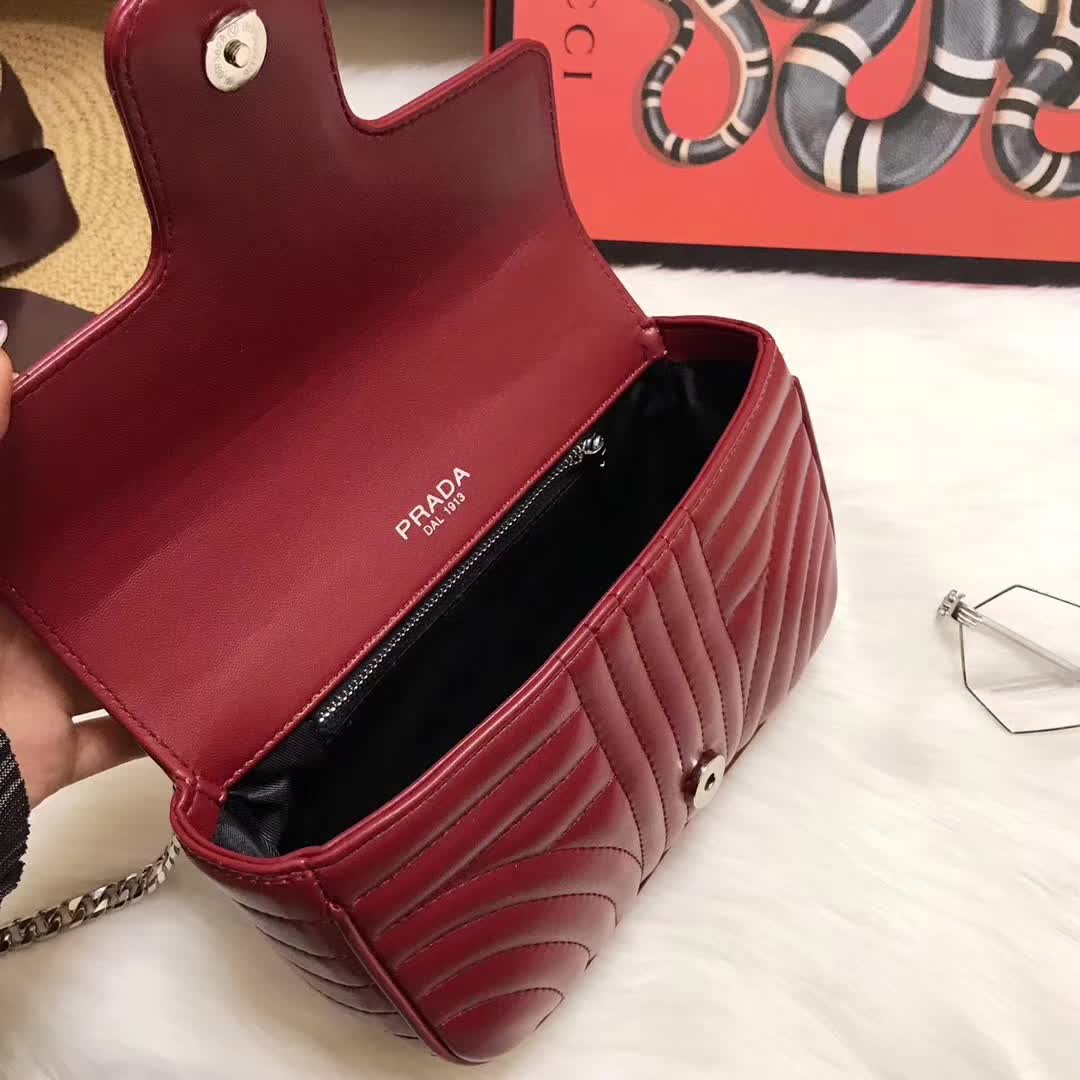 Prada Diagramme Small Leather Shoulder Bag-Maroon - image 8