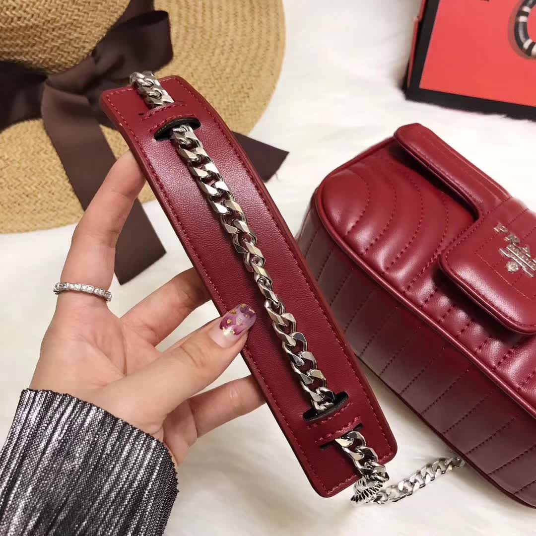 Prada Diagramme Small Leather Shoulder Bag-Maroon - image 9