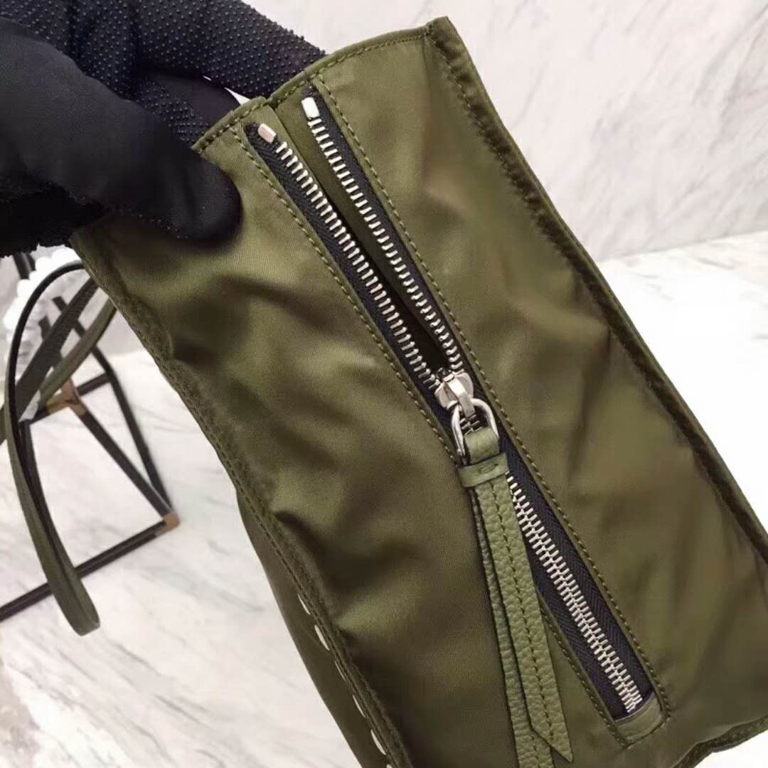 Prada Etiquette Fabric Tote with Metal Stud Trim-Olive - image 8