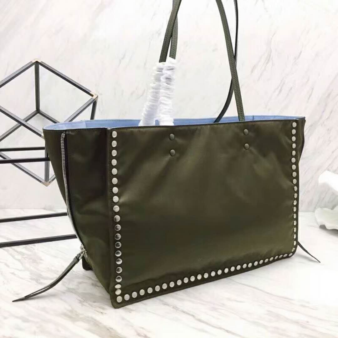 Prada Etiquette Fabric Tote with Metal Stud Trim-Olive - image 5