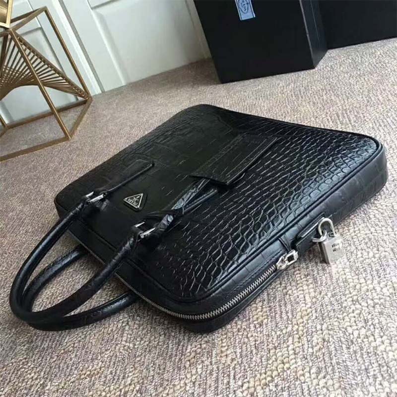 Prada Men Crocodile Leather Briefcase-Black - image 5