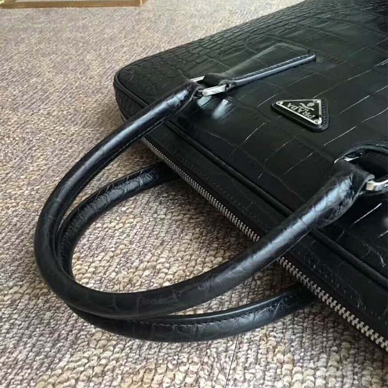 Prada Men Crocodile Leather Briefcase-Black - image 6