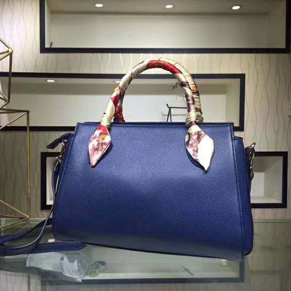 Close-up of silver hardware on Prada Monochrome Handbag Navy leather