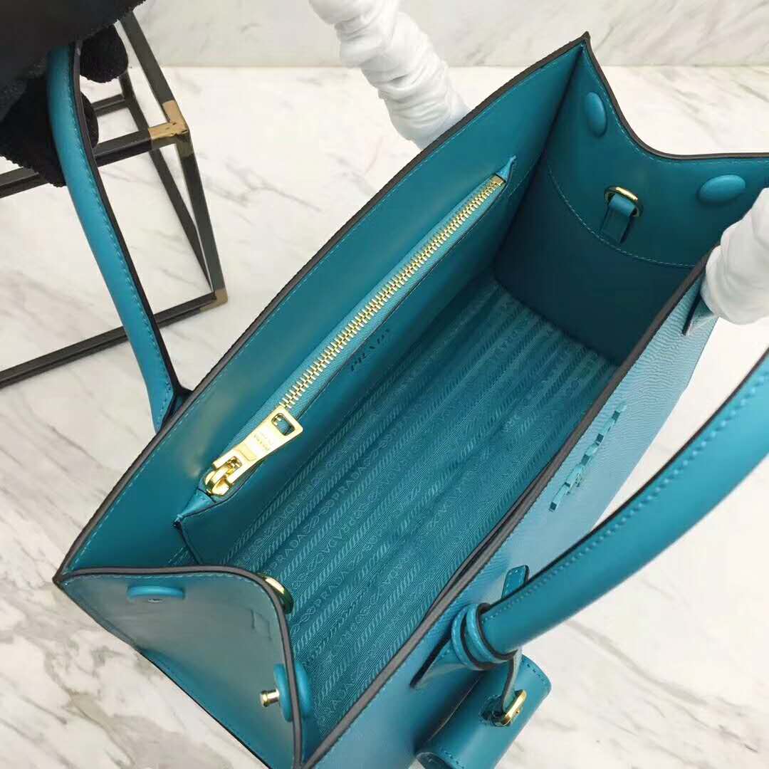 Prada Monochrome Handbag in Saffiano and Calf Leather-Aqua - image 5