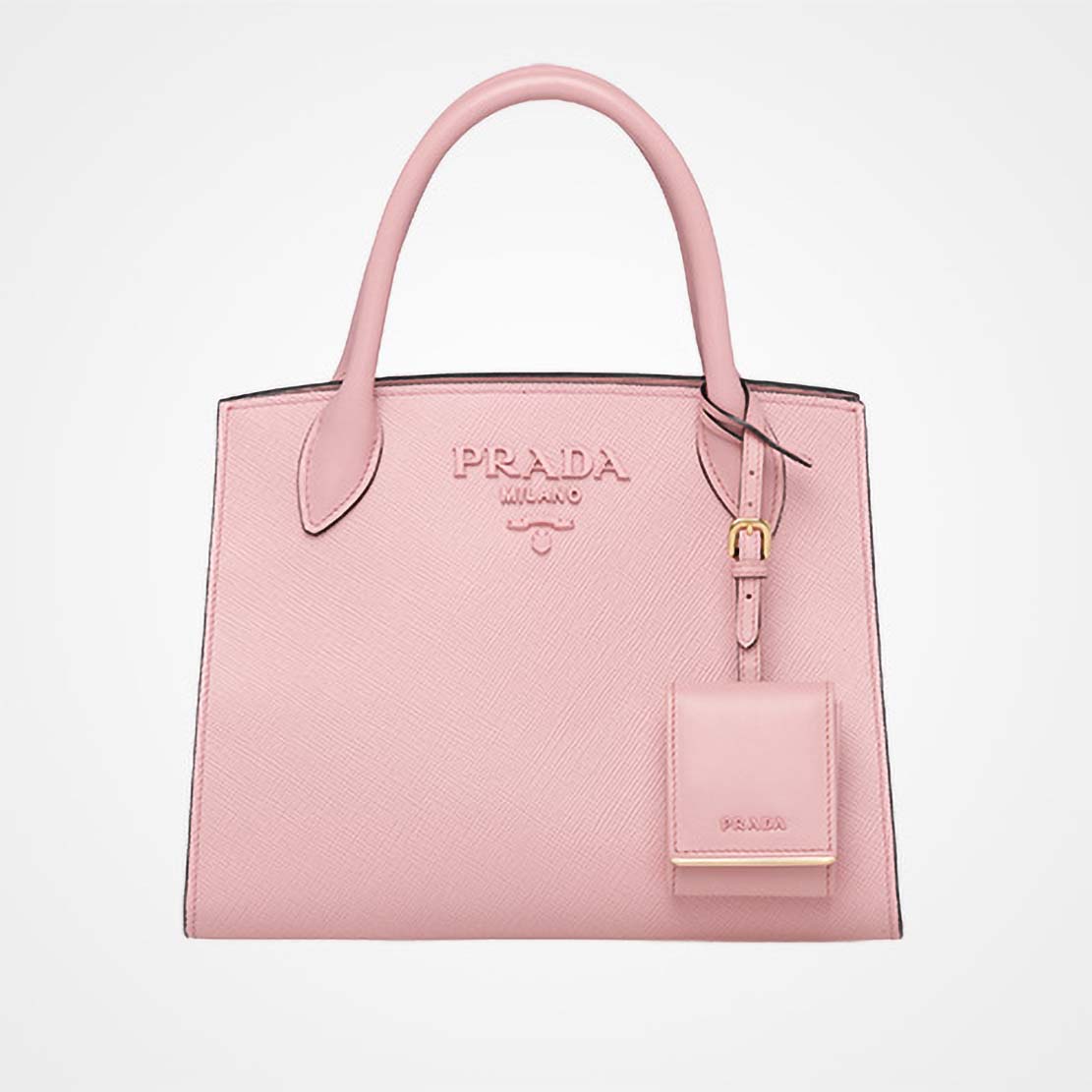 Front view of Prada Monochrome Handbag in Saffiano and Calf Leather-Pink