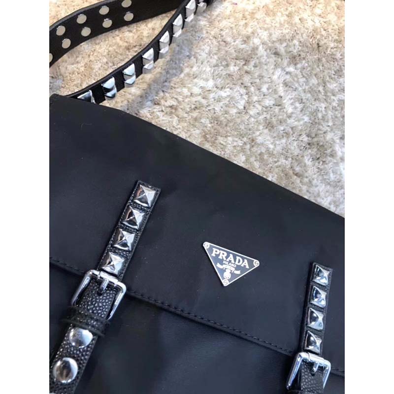 Prada Nylon Shoulder Bag with Calf Leather Trim-Black - image 8