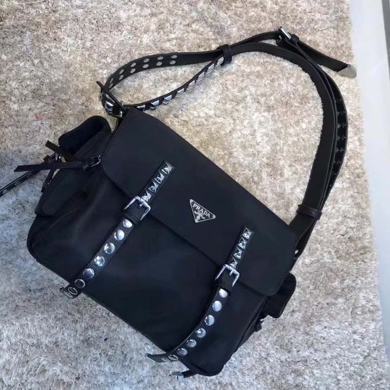 Side angle showing adjustable strap on Prada Nylon Shoulder Bag