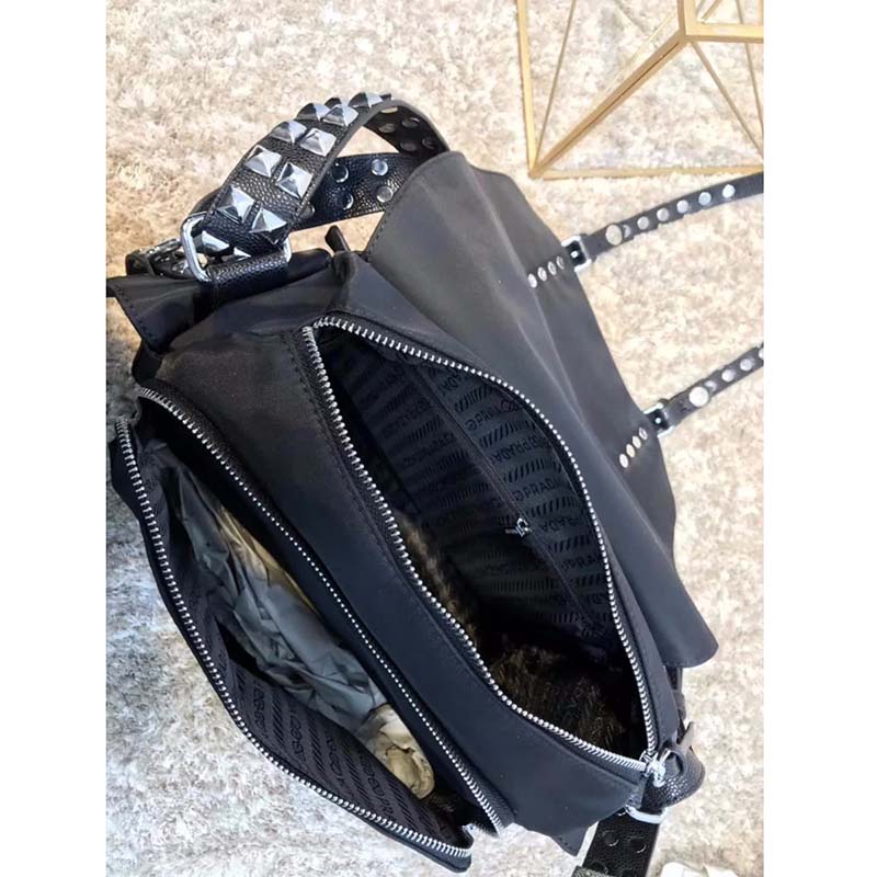 Prada Nylon Shoulder Bag with Calf Leather Trim-Black - image 6