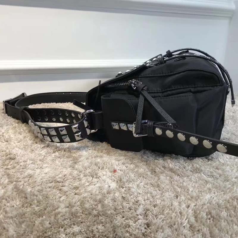 Prada Nylon Shoulder Bag with Calf Leather Trim-Black - image 7