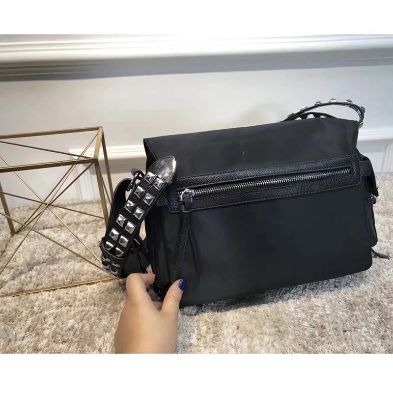 Prada Nylon Shoulder Bag with Calf Leather Trim-Black - image 5