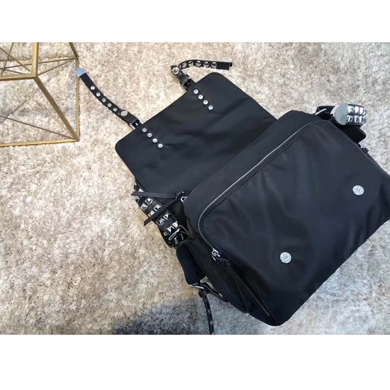 Prada Nylon Shoulder Bag with Calf Leather Trim-Black - image 4
