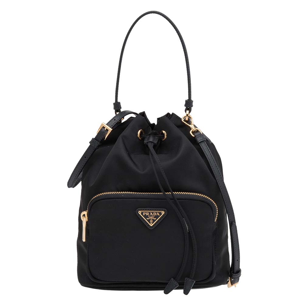 Front view of Prada Unisex Fabric Shoulder Bag-Black showing sleek silhouette