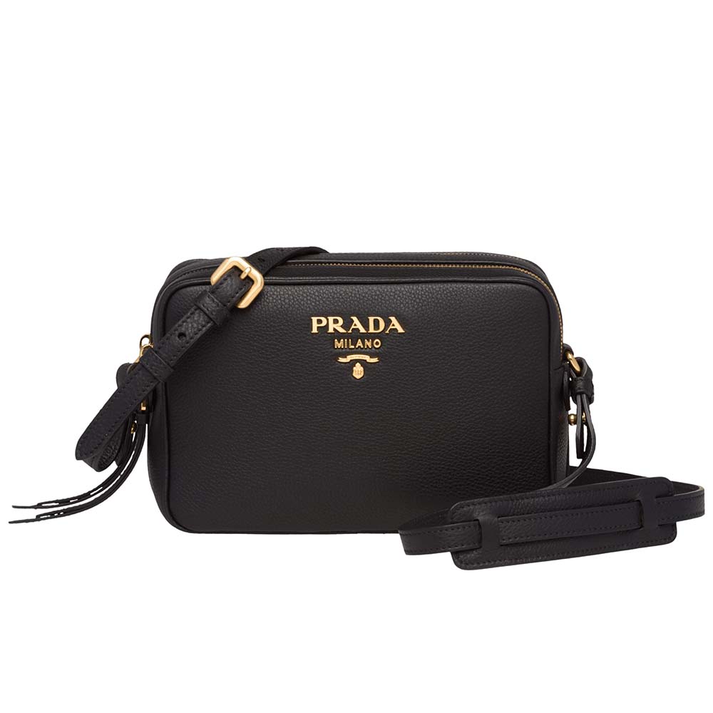 Front view of Prada Women Calf Leather Shoulder Bag-Black showing sleek silhouette