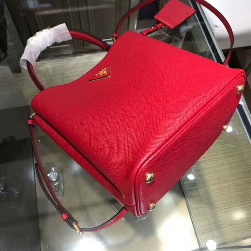 Side angle showing silhouette and double compartment of Prada Women Double Medium Bag