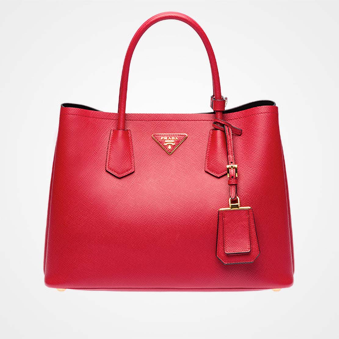 Front view of Prada Women Double Saffiano Leather Bag-Red with silver hardware