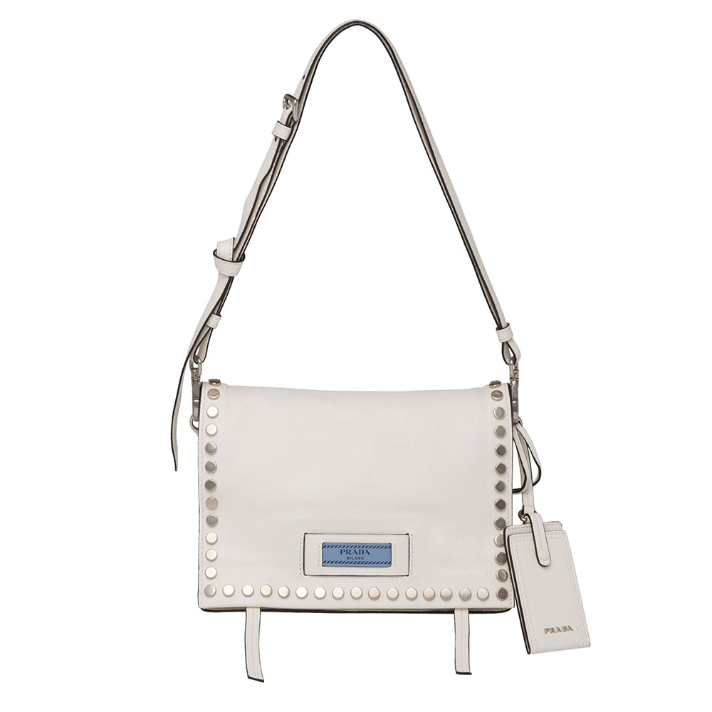 Front view of Prada Women Etiquette Bag in Calf Leather-White with logo detail