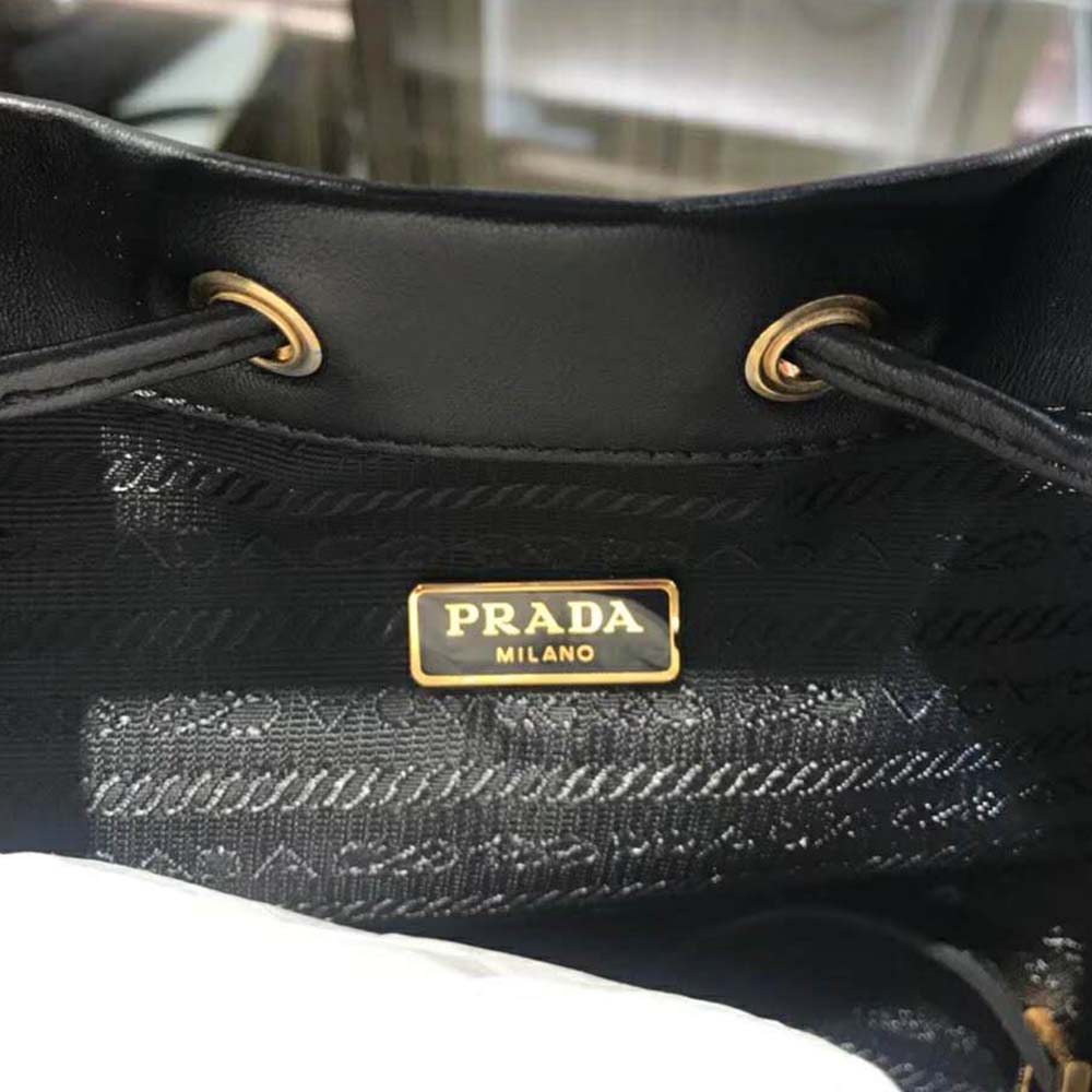 Prada Women Leather Bucket Shoulder Bag-Black - image 10