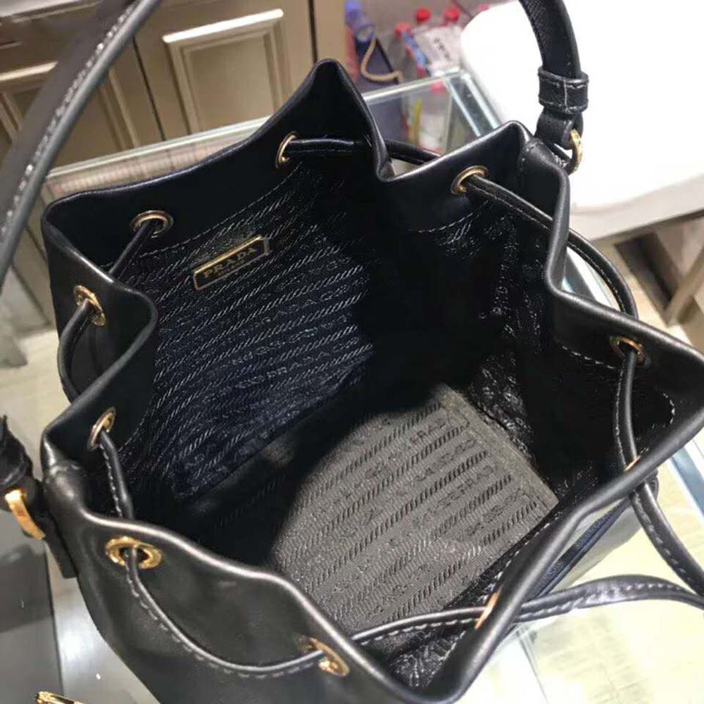 Prada Women Leather Bucket Shoulder Bag-Black - image 6