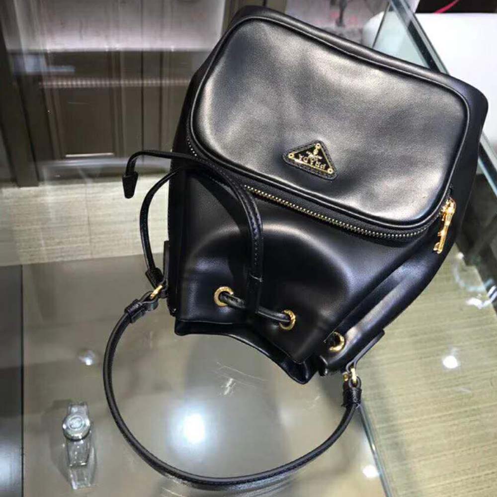 Prada Women Leather Bucket Shoulder Bag-Black - image 4