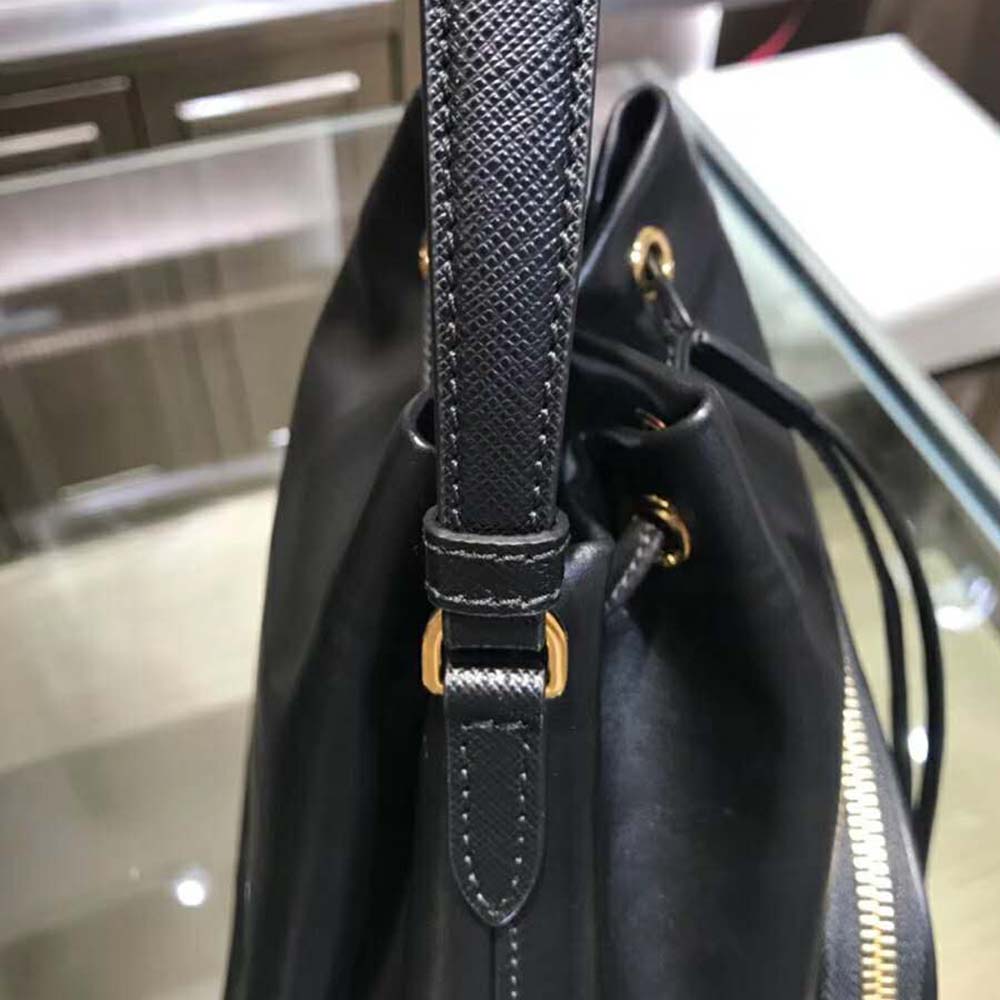 Prada Women Leather Bucket Shoulder Bag-Black - image 5