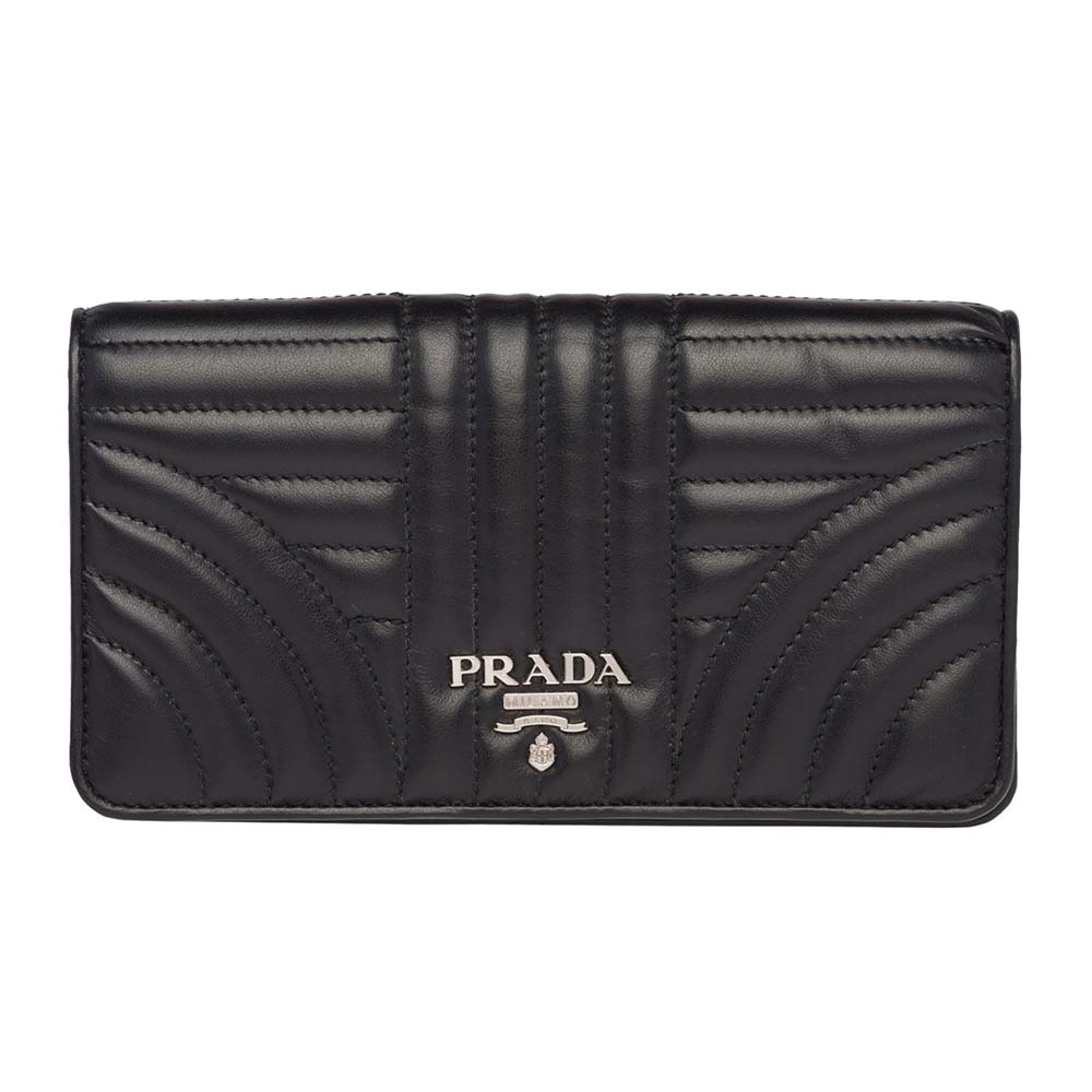Front view of Prada Women Leather Mini Bag in Calf-Black with silver hardware