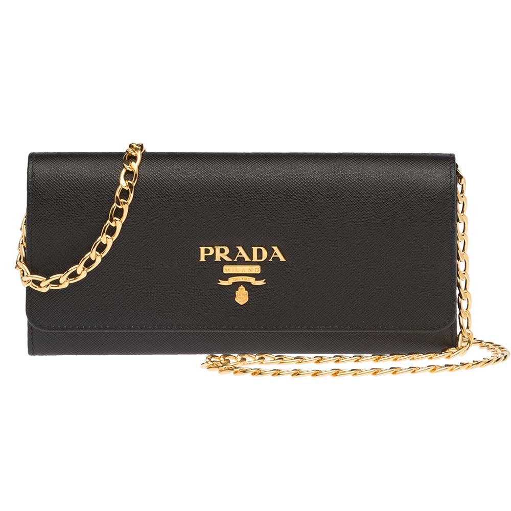 Front view of Prada Women Leather Shoulder Bag in Saffiano-Black