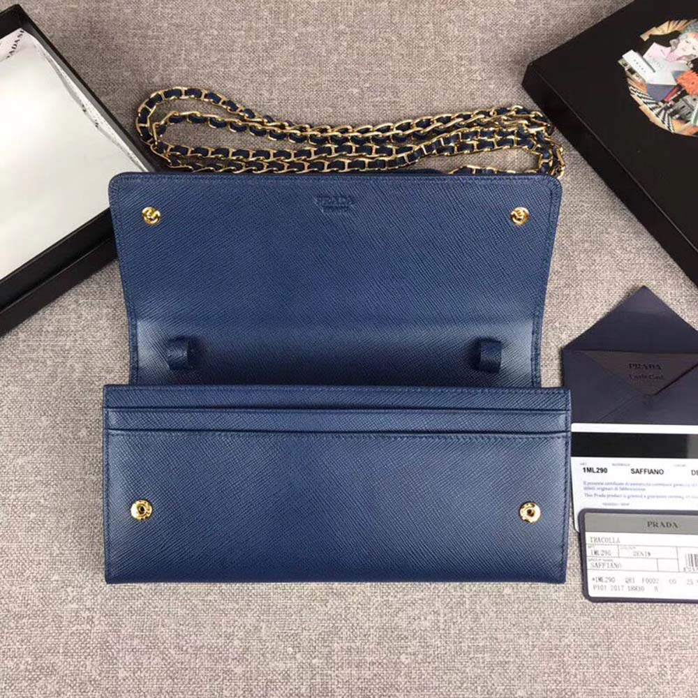 Prada Women Leather Shoulder Bag in Saffiano-Navy - image 4