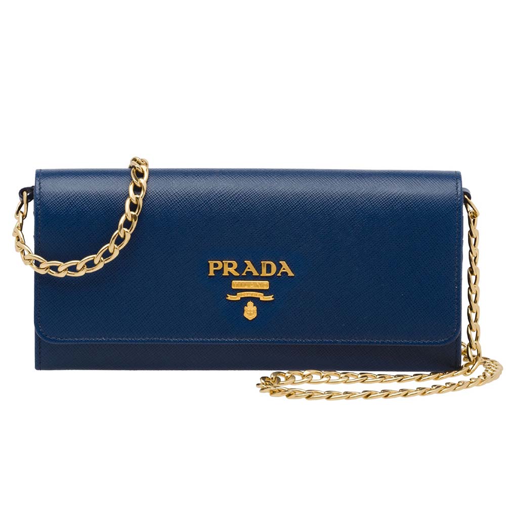Front view of Prada Women Leather Shoulder Bag in Saffiano-Navy