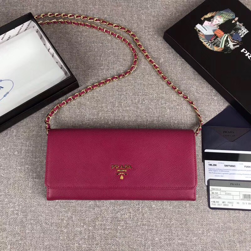 Close-up of gold-tone hardware on Prada Women Leather Shoulder Bag in Saffiano-Rose