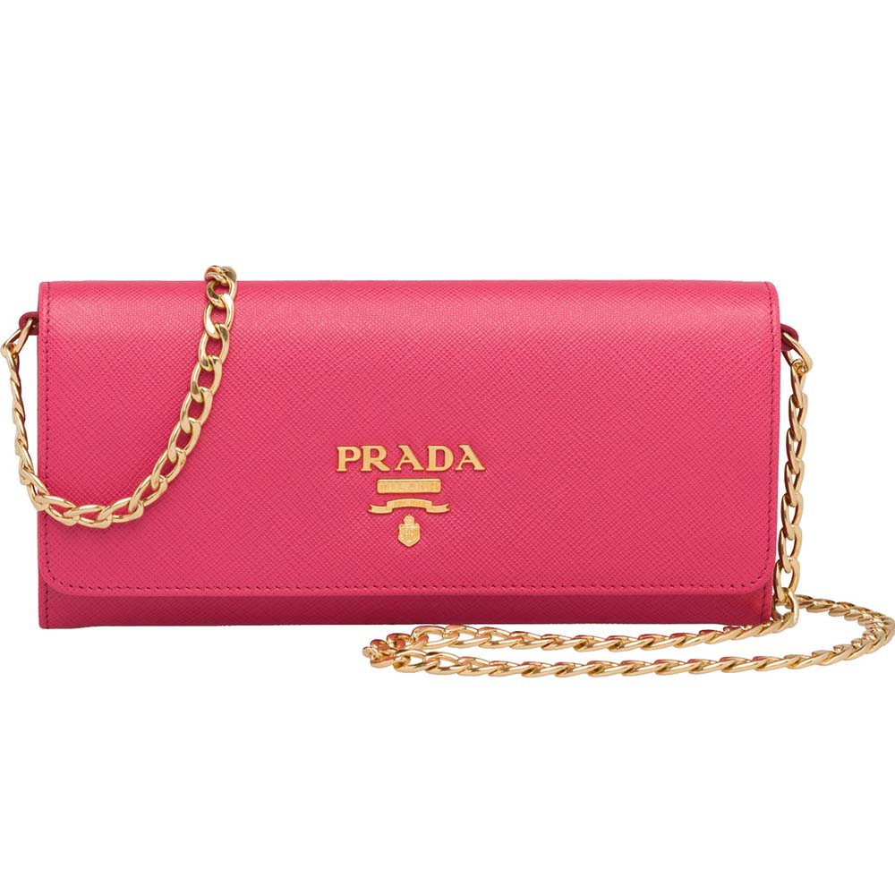 Front view of Prada Women Leather Shoulder Bag in Saffiano-Rose