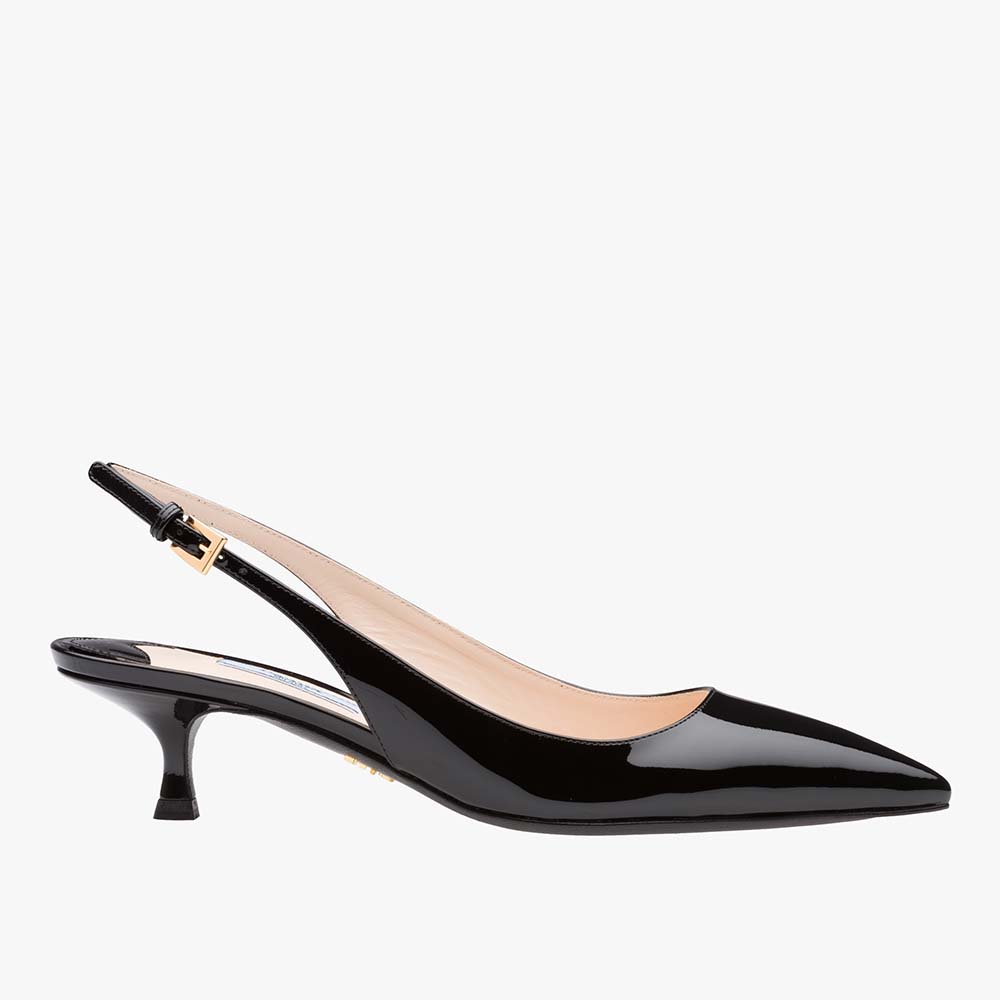 Side view of Prada Women Pointy Toe Slingback Pumps 45 mm Covered Heel-Black